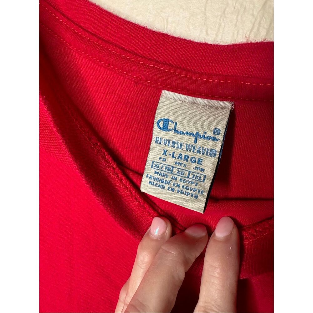 Champion Reverse Weave Red Script Logo T-Shirt Men's Oversized 100% Cotton Short - Picture 4 of 10